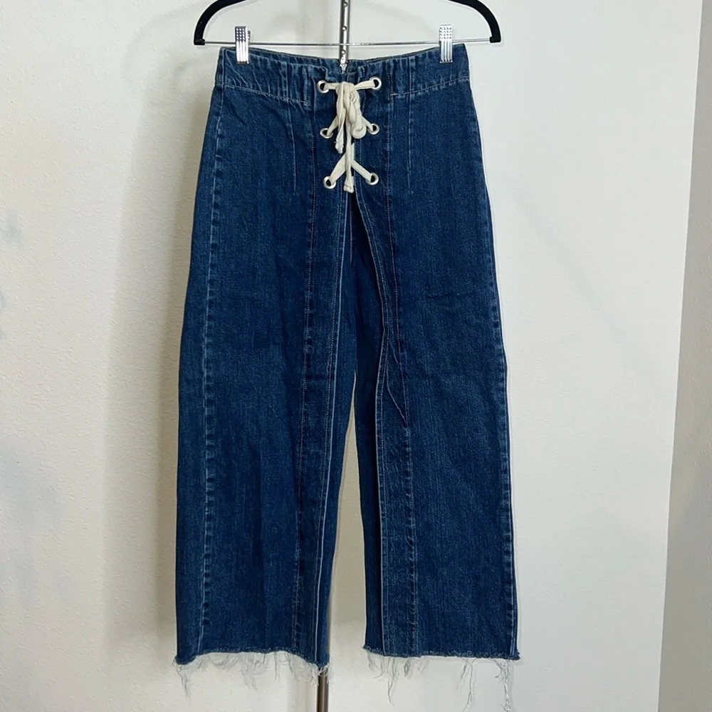 Topshop Moto High Waist Lace Front Wide Leg Crop Jeans